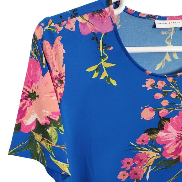 Susan Graver Size 1XLP 1XL Petite Top Floral Liquid Knit ShirtTail Hem Tropical - Picture 6 of 8